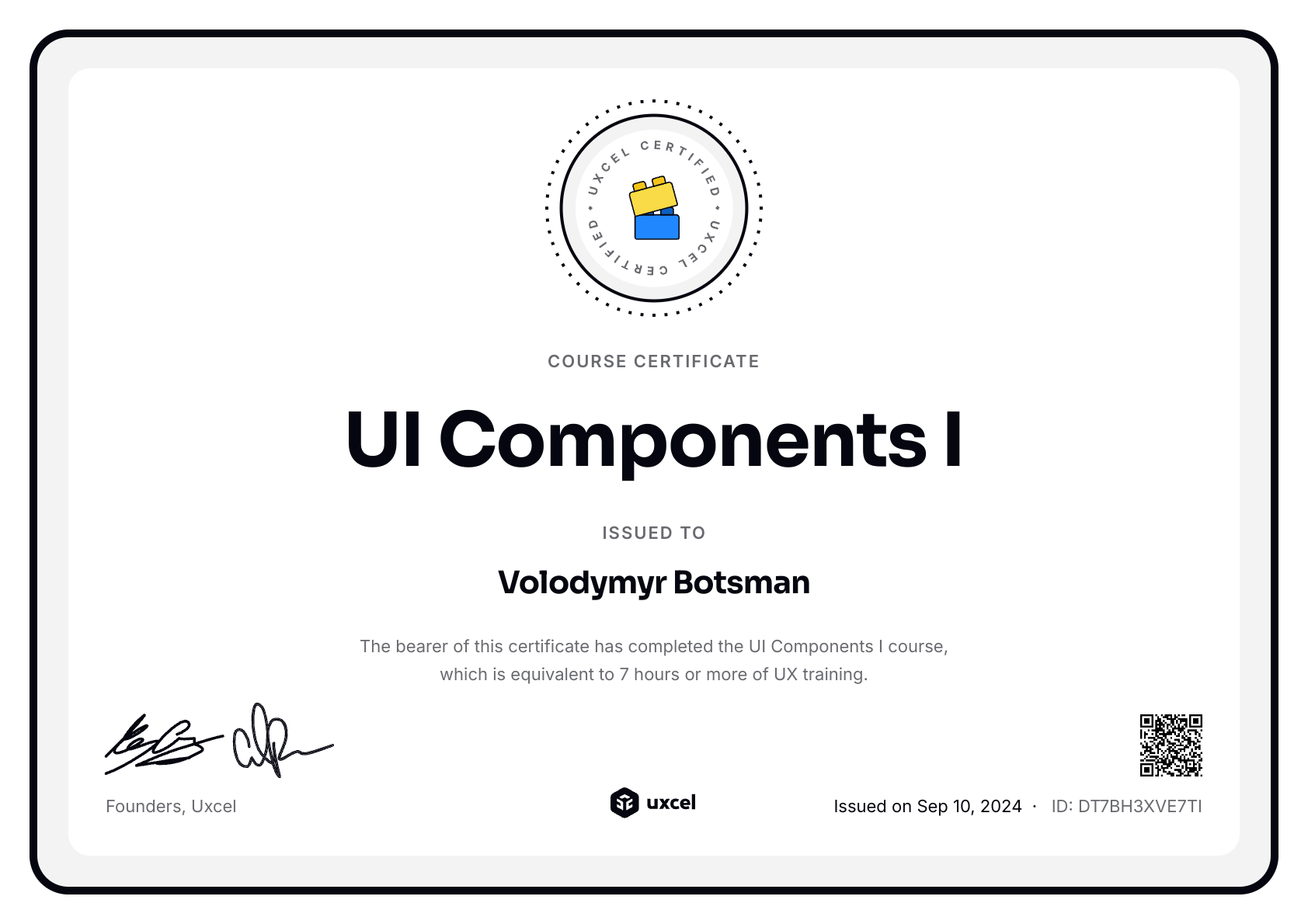 UI Components I certificate